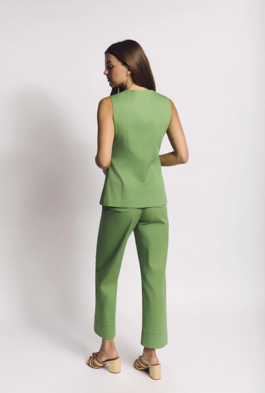 Annie Vest & Charlie Pant Set - Green Twill - Image 5