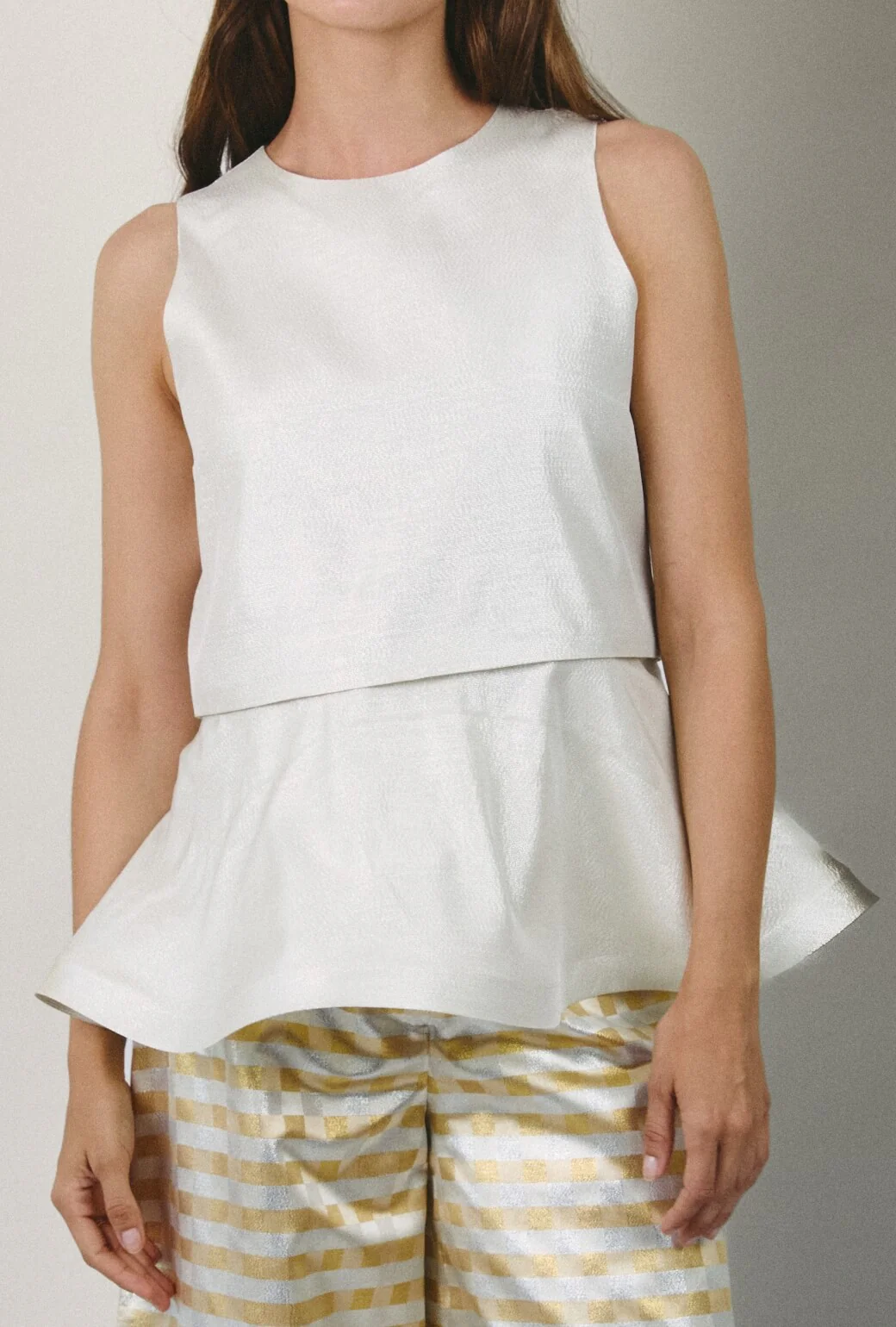 Audrey Peplum - Silver Lamé