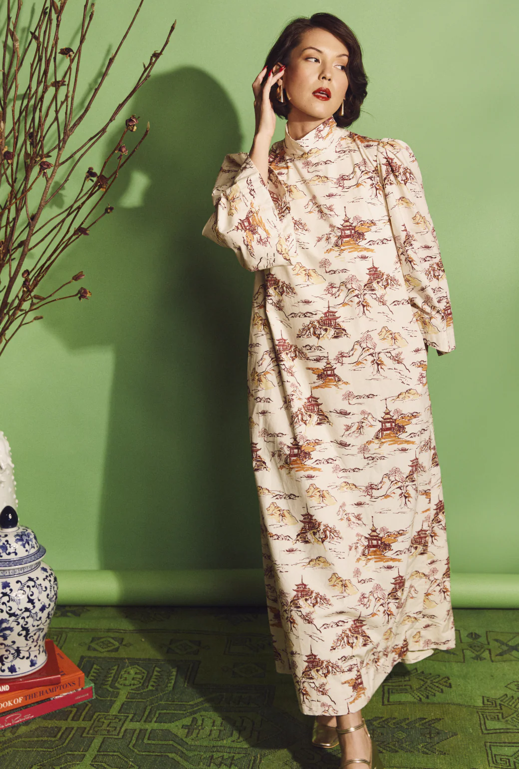 Bell Sleeve Maxi Mod Dress - Chinoiserie - Image 5