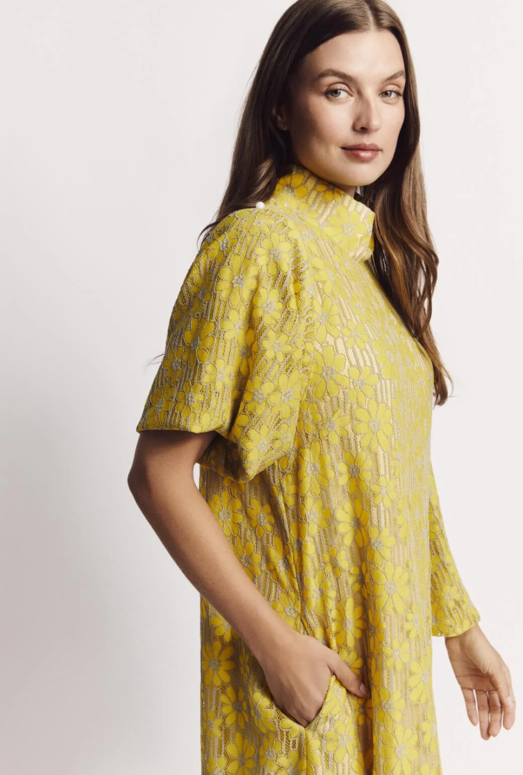 Bell Sleeve Maxi Mod Dress - Yellow Lace - Image 10