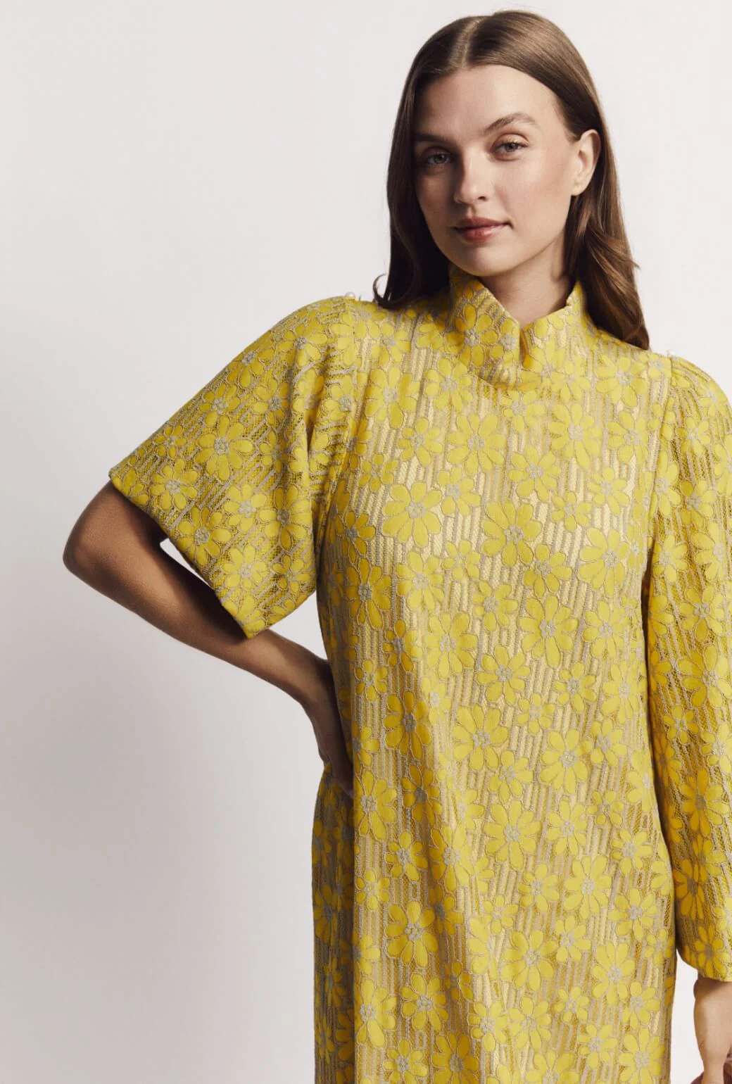 Bell Sleeve Maxi Mod Dress - Yellow Lace - Image 11