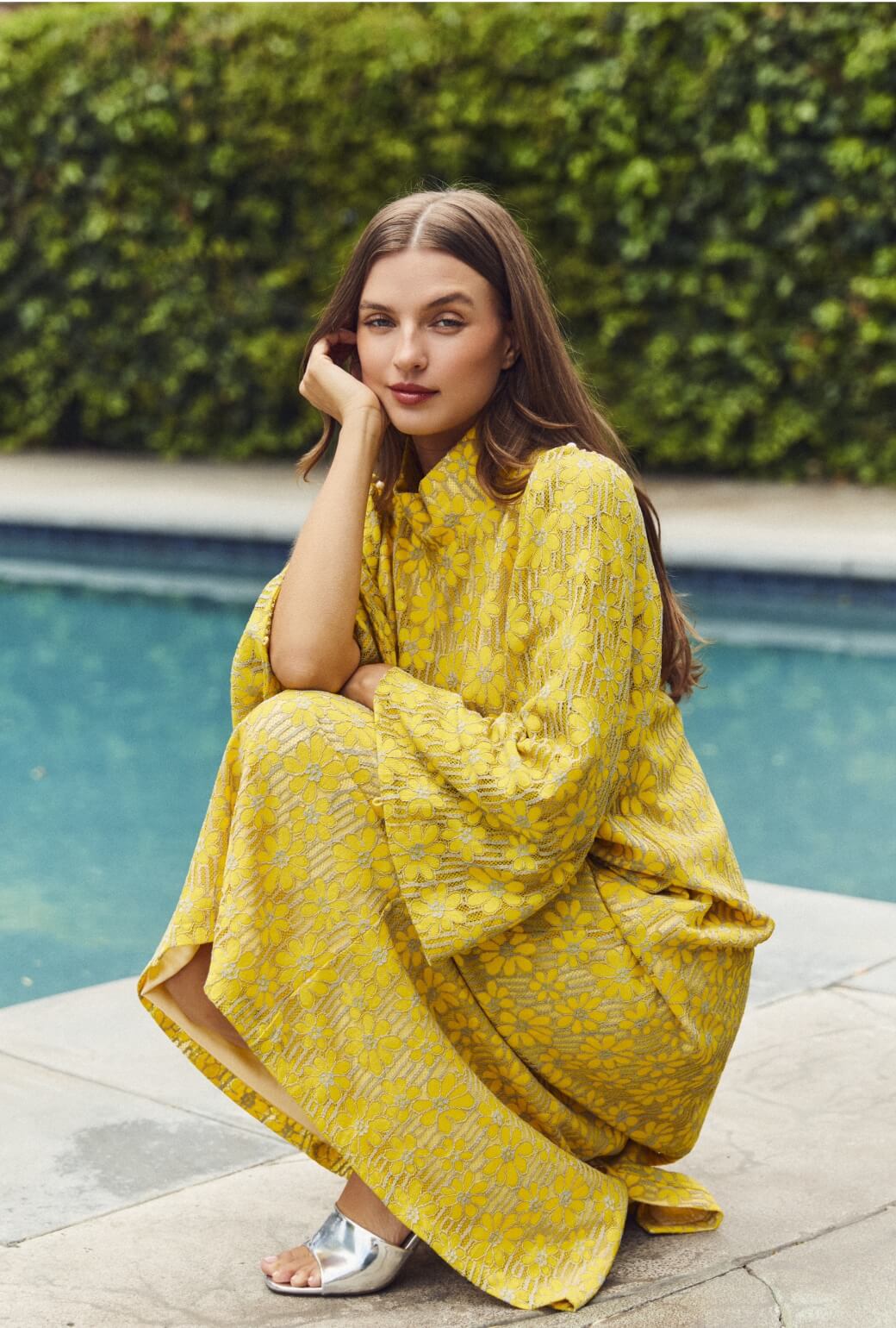 Bell Sleeve Maxi Mod Dress - Yellow Lace - Image 4