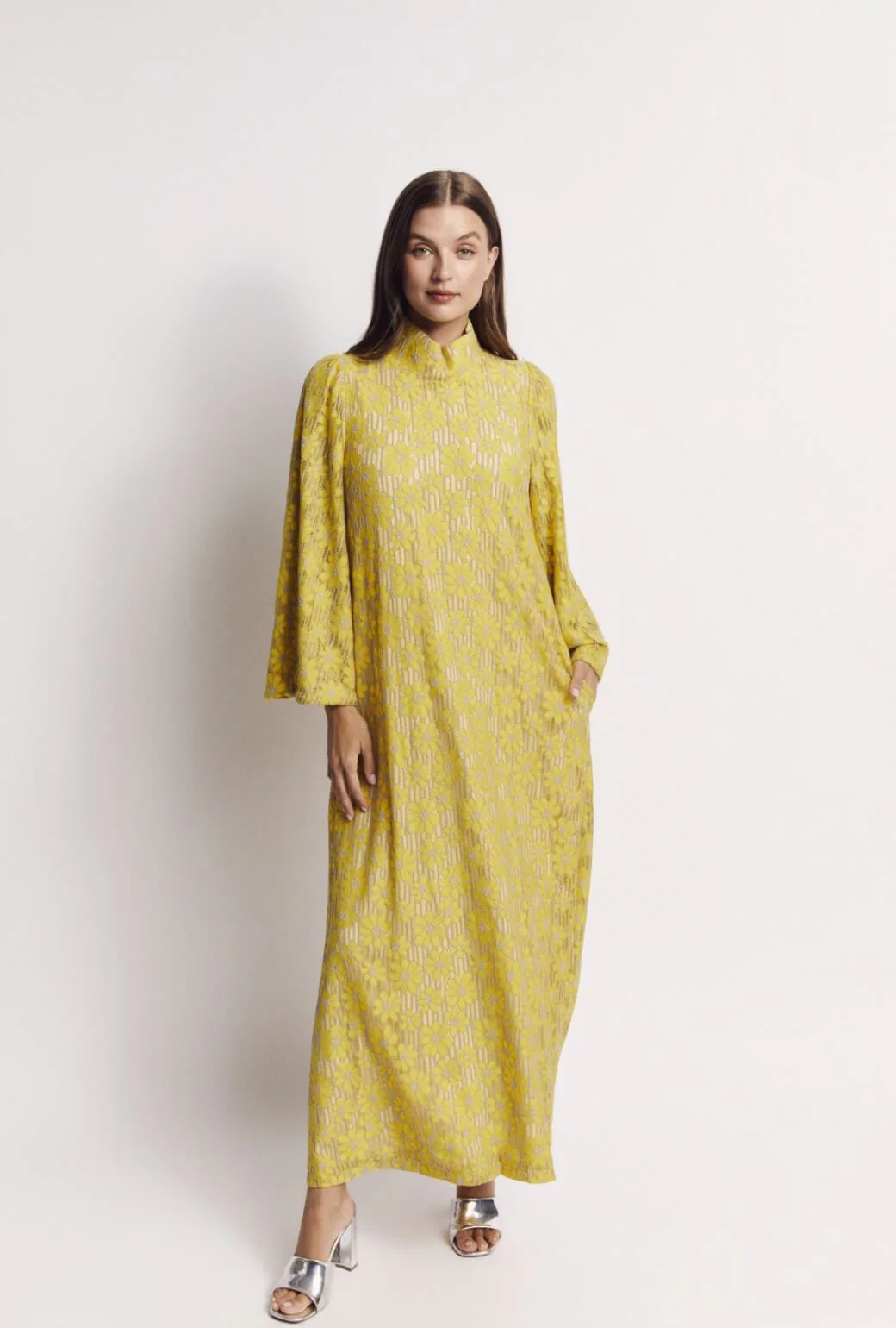 Bell Sleeve Maxi Mod Dress - Yellow Lace - Image 6