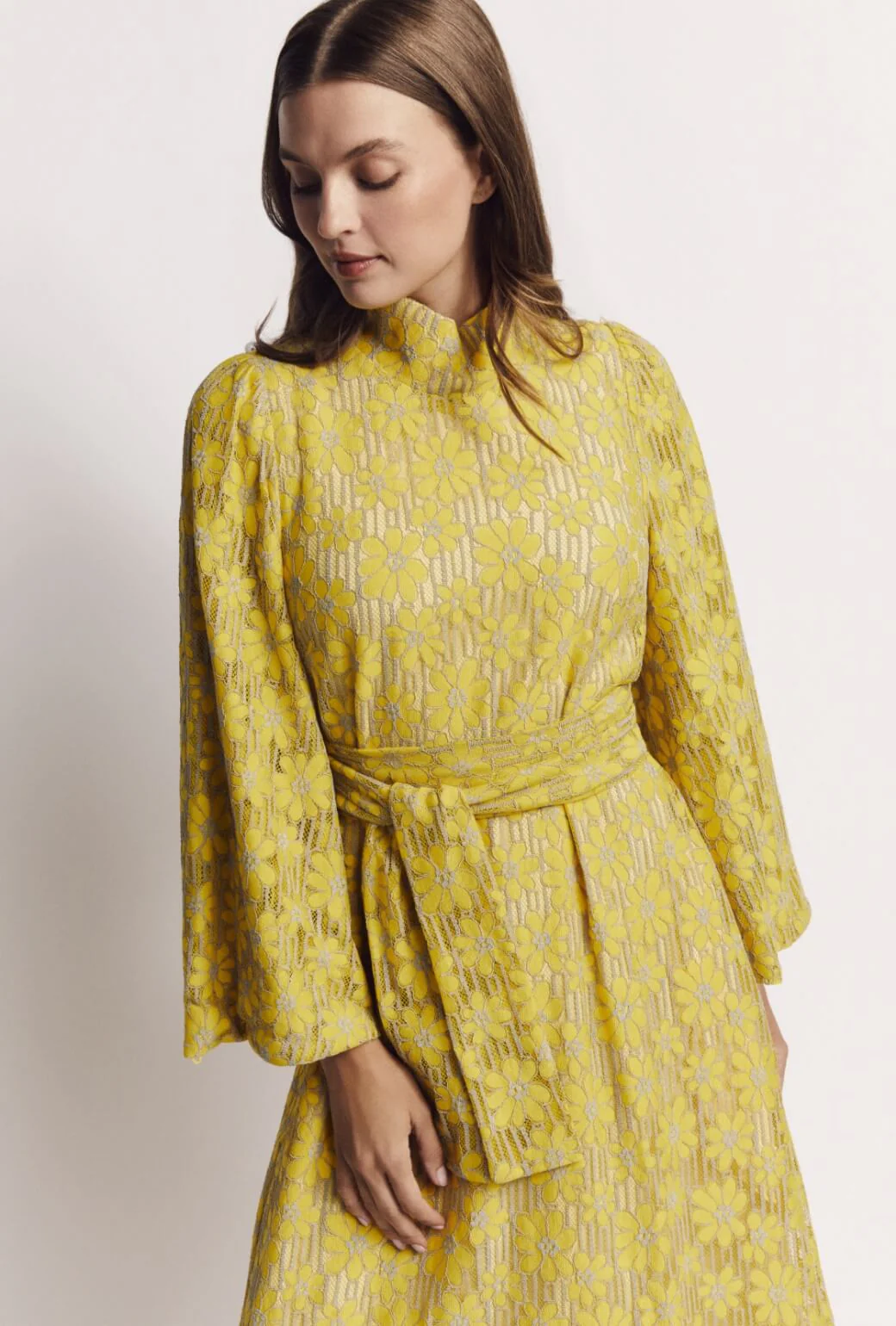Bell Sleeve Maxi Mod Dress - Yellow Lace - Image 8