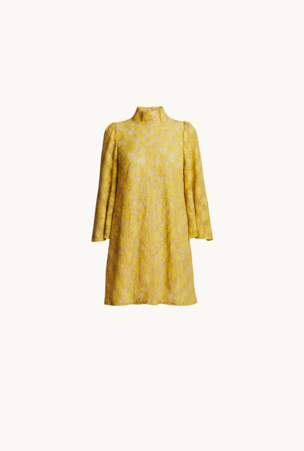 Bell Sleeve Mini Mod Dress - Yellow Lace - Image 2