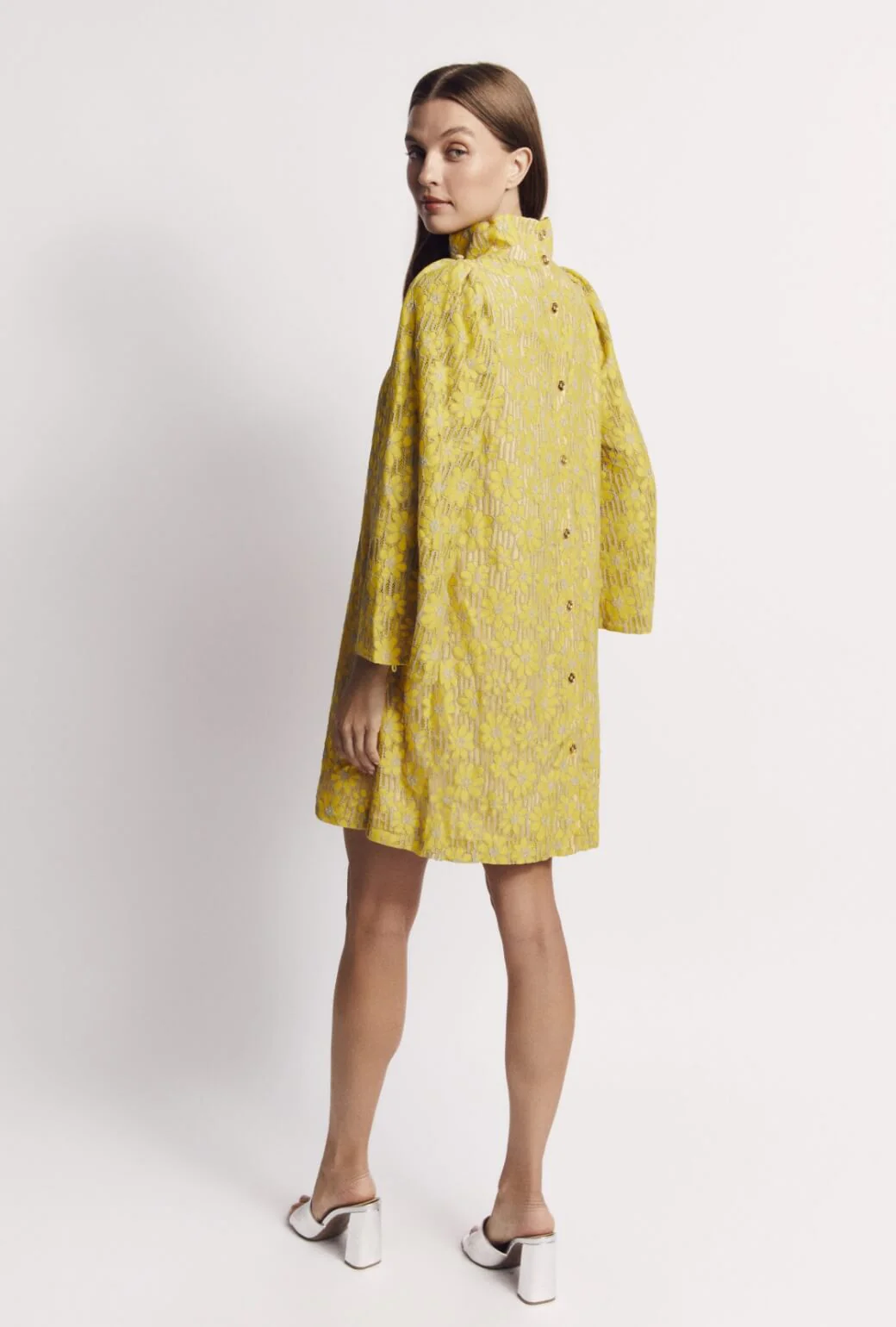 Bell Sleeve Mini Mod Dress - Yellow Lace - Image 8
