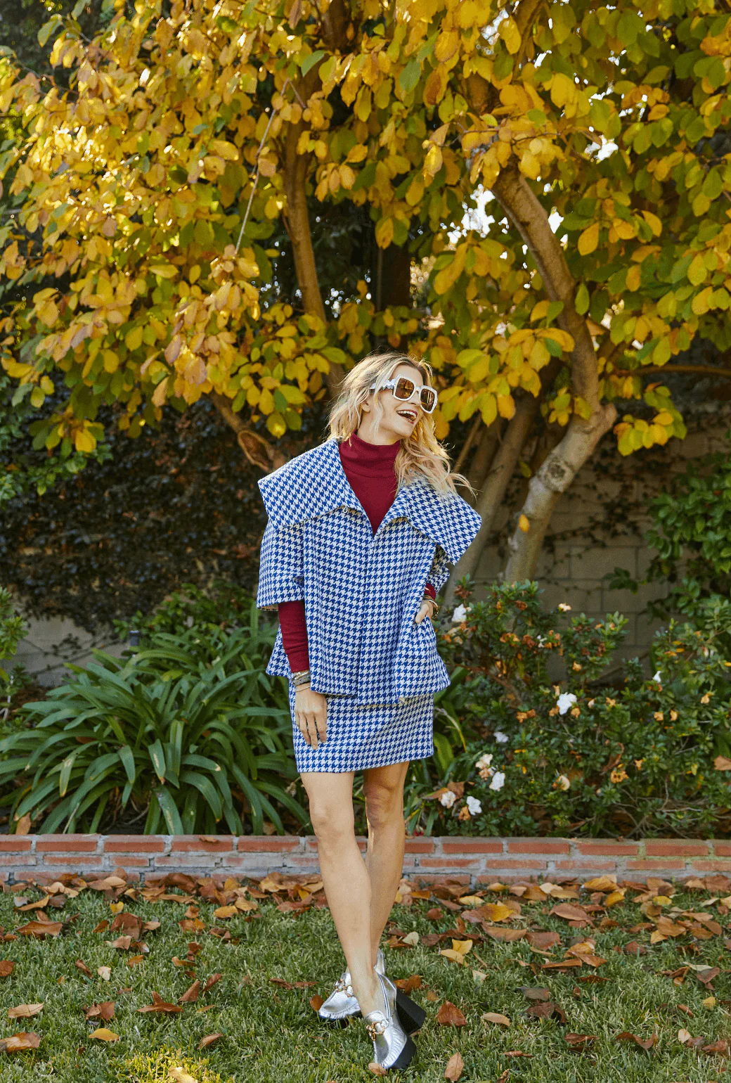 BF Maggie Mini Skirt - Blue Houndstooth - Image 3