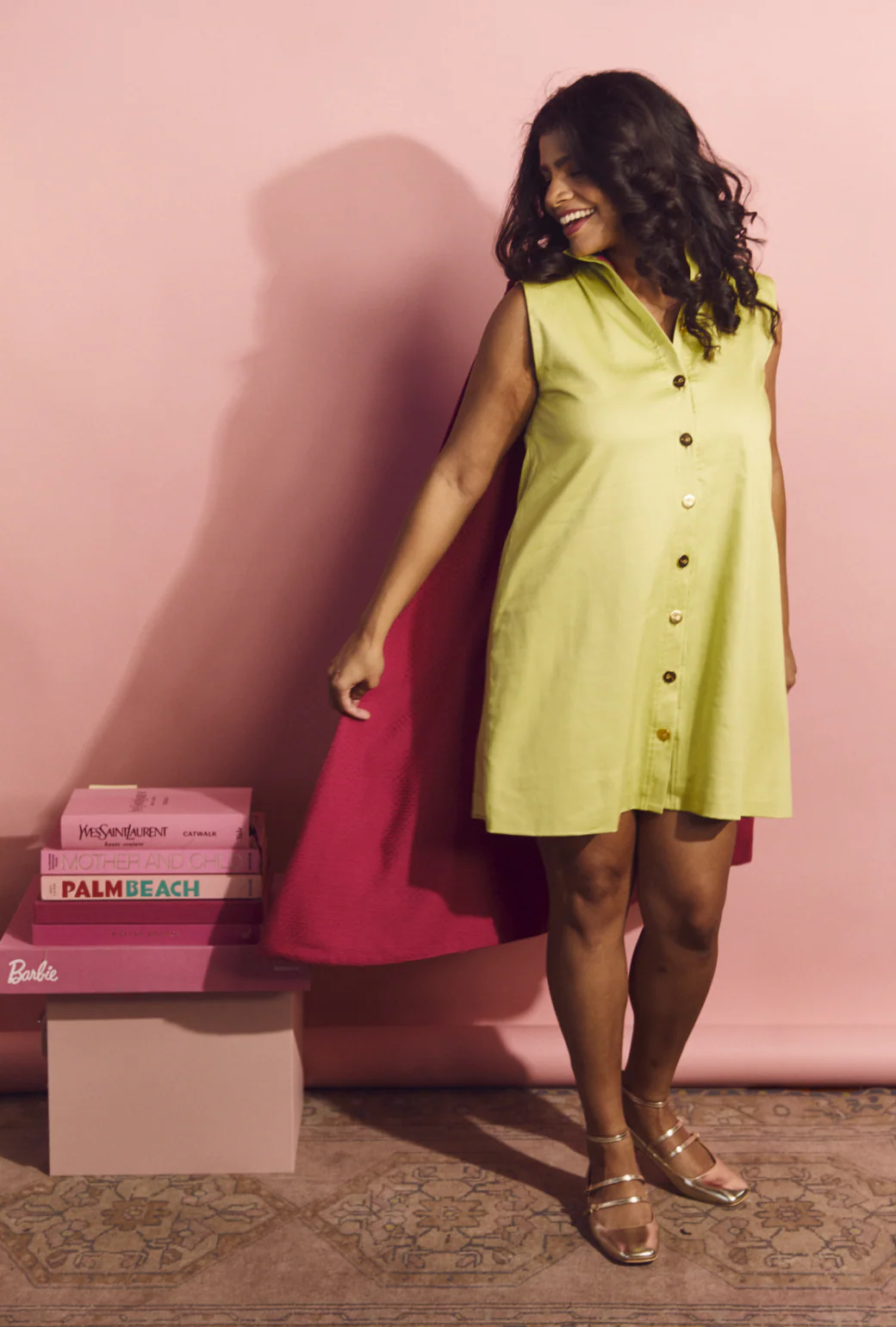 Big 10 Cape Dress - Chartreuse & Fuchsia - Image 5