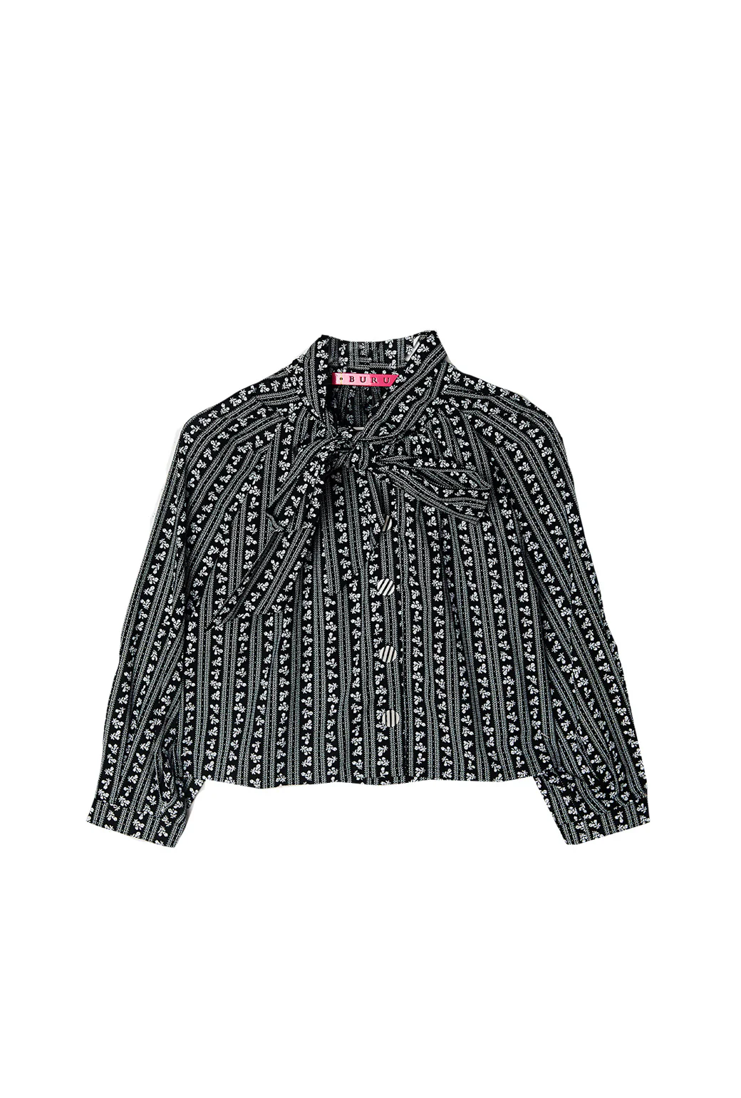 Big Bow Blouse Cropped - Black Micro Floral