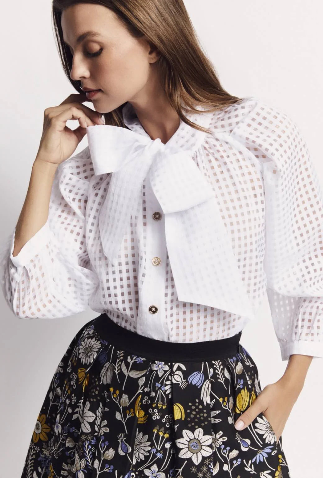 Big Bow Blouse - White Sheer Gingham - Image 7