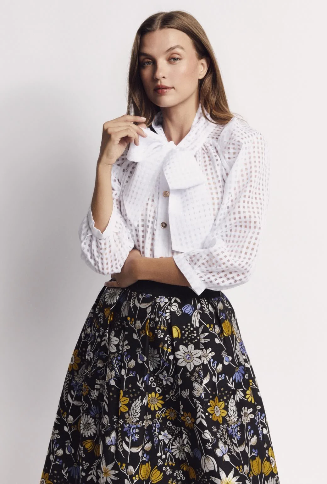Big Bow Blouse - White Sheer Gingham - Image 8