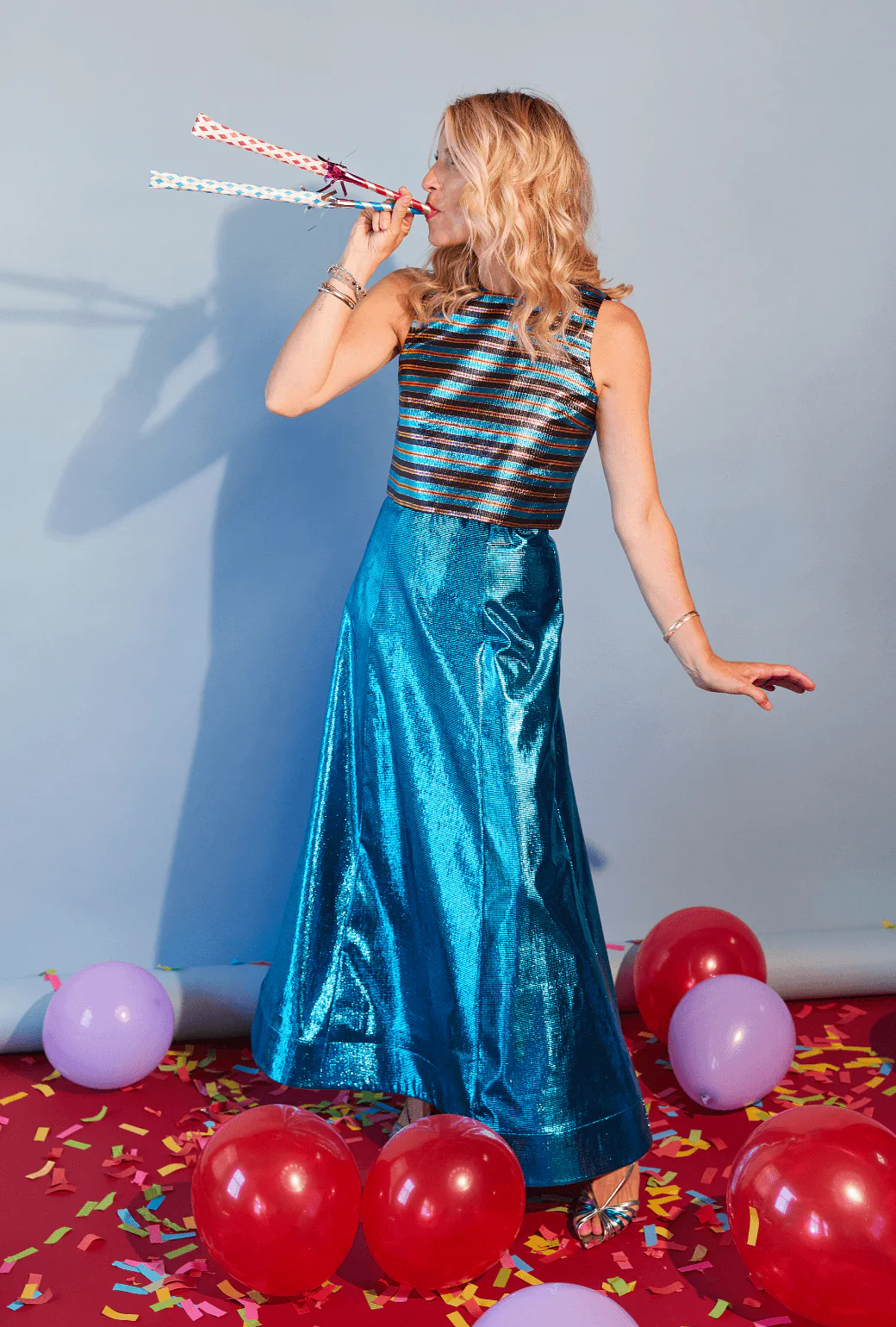 Audrey Top - Electric Blue Stripe Lame - Image 6