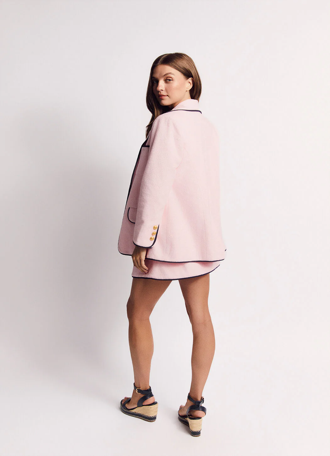 Boyfriend Blazer - Pink Terry with Navy Trim - Image 6