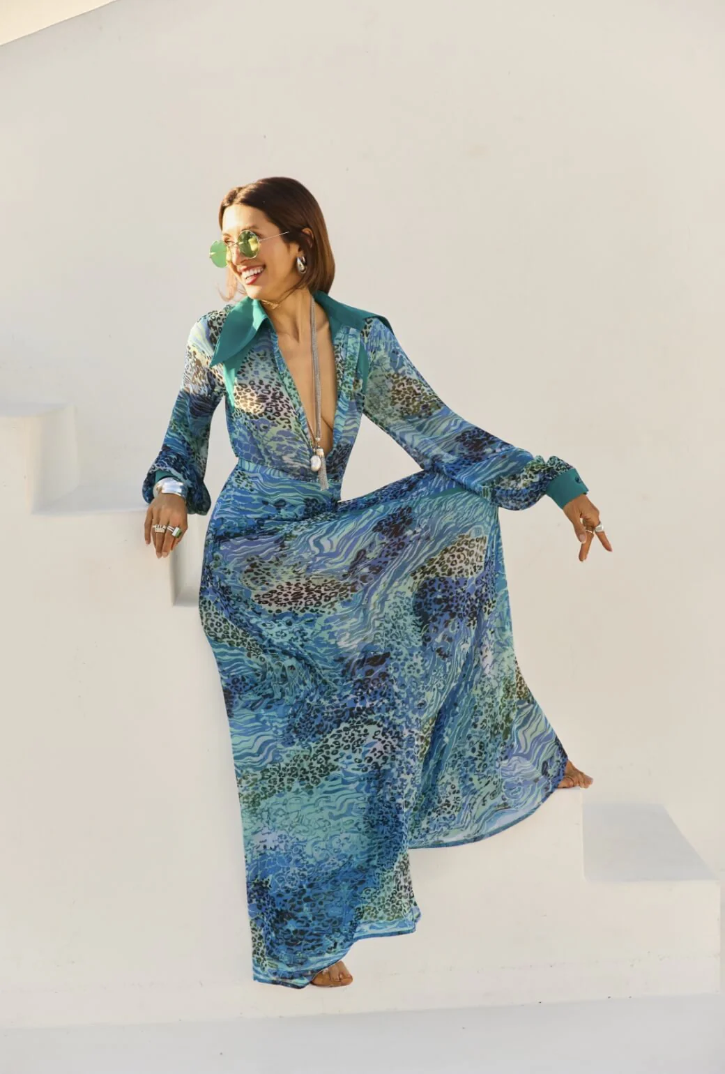 Buru x India The Portabello Blouse 2.0-Sea Glass Leopard - Image 2