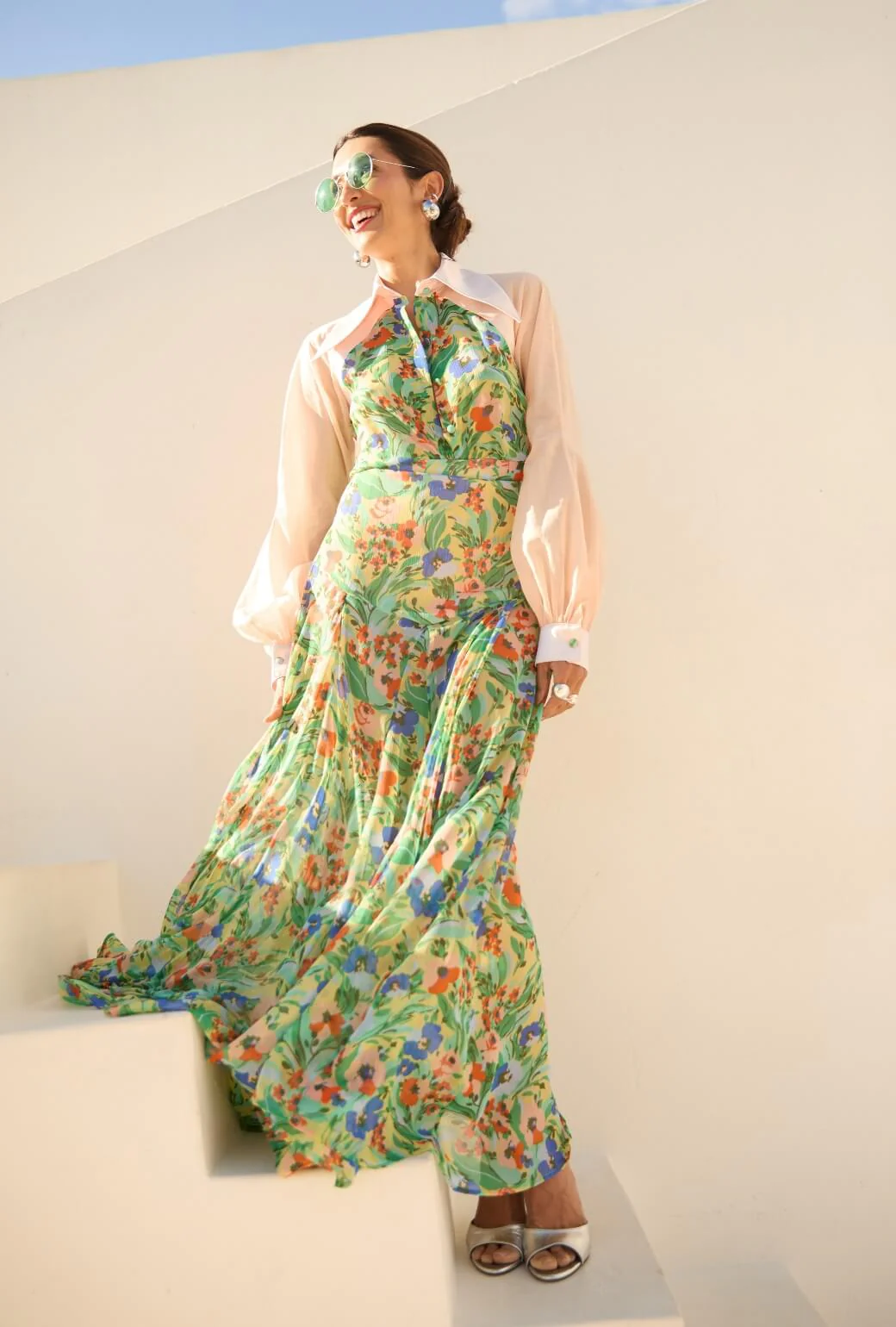 Buru x India The Portabello Blouse 2.0-Citrus Floral and Peach - Image 2