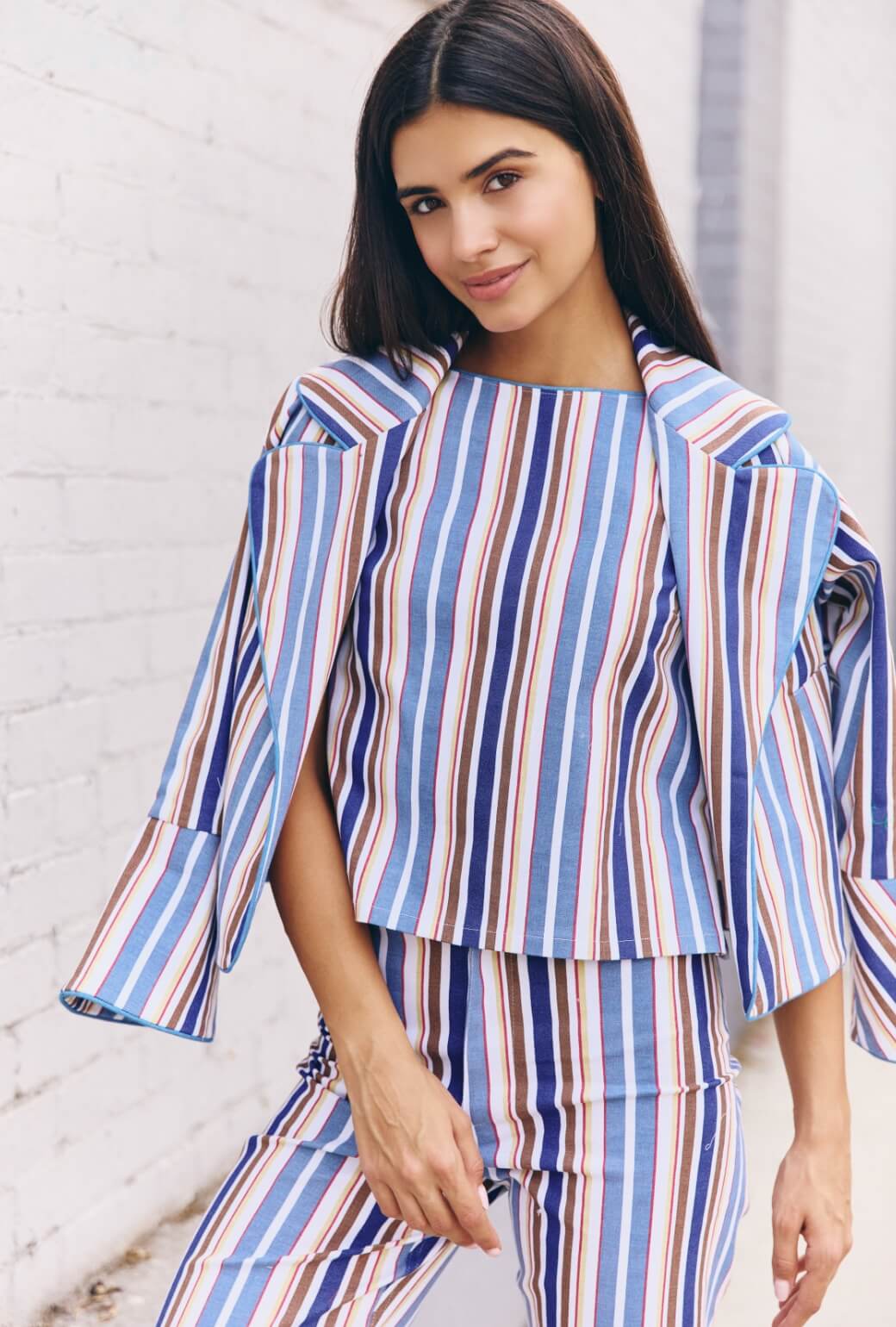 The Farrow Top - Brown Stripe Twill - Image 5