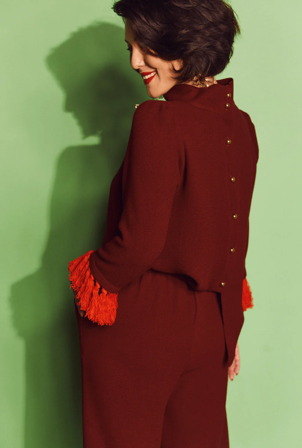 Tasseled Lounge Pants  - Maroon & Orange - Image 4