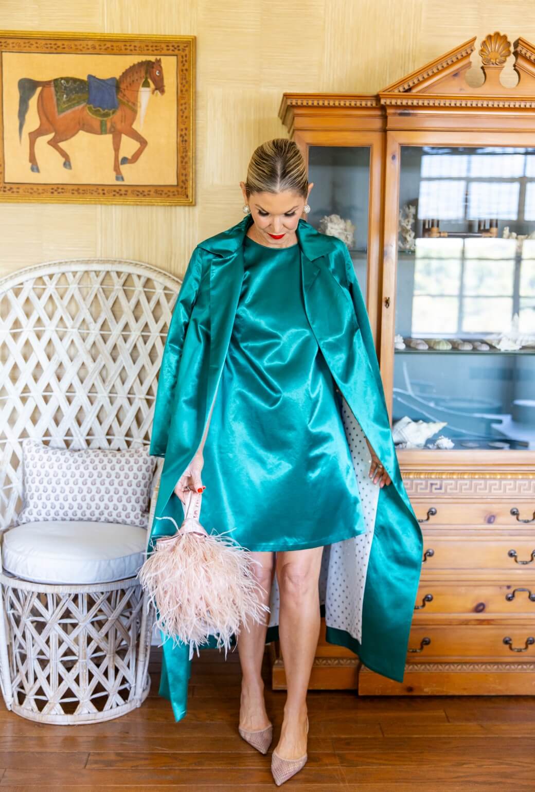 Evening Coat - Green Satin - Image 4