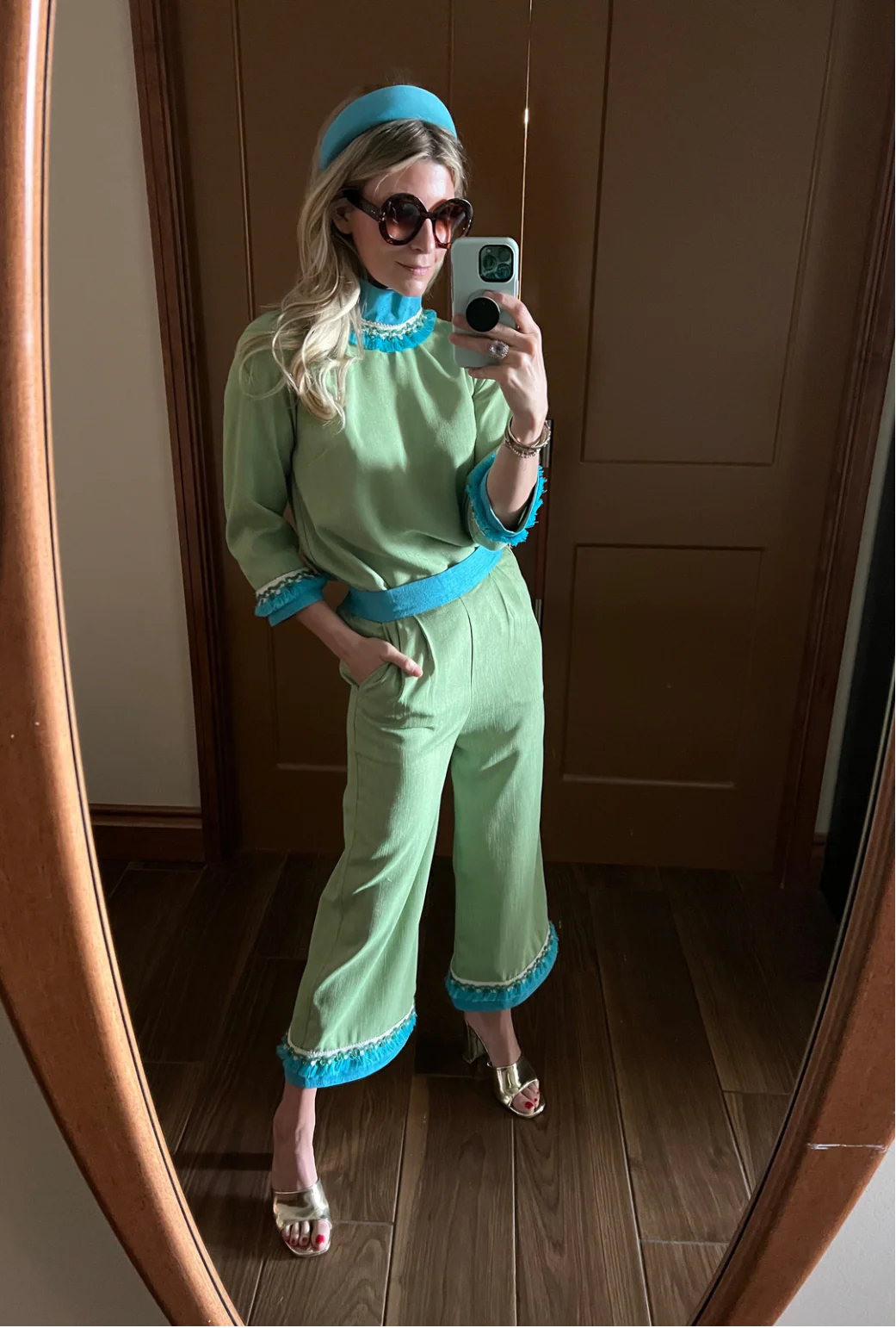 BURU x Sarah Bray Bermuda Fringed Trousers  - Lime & Aqua - Image 12