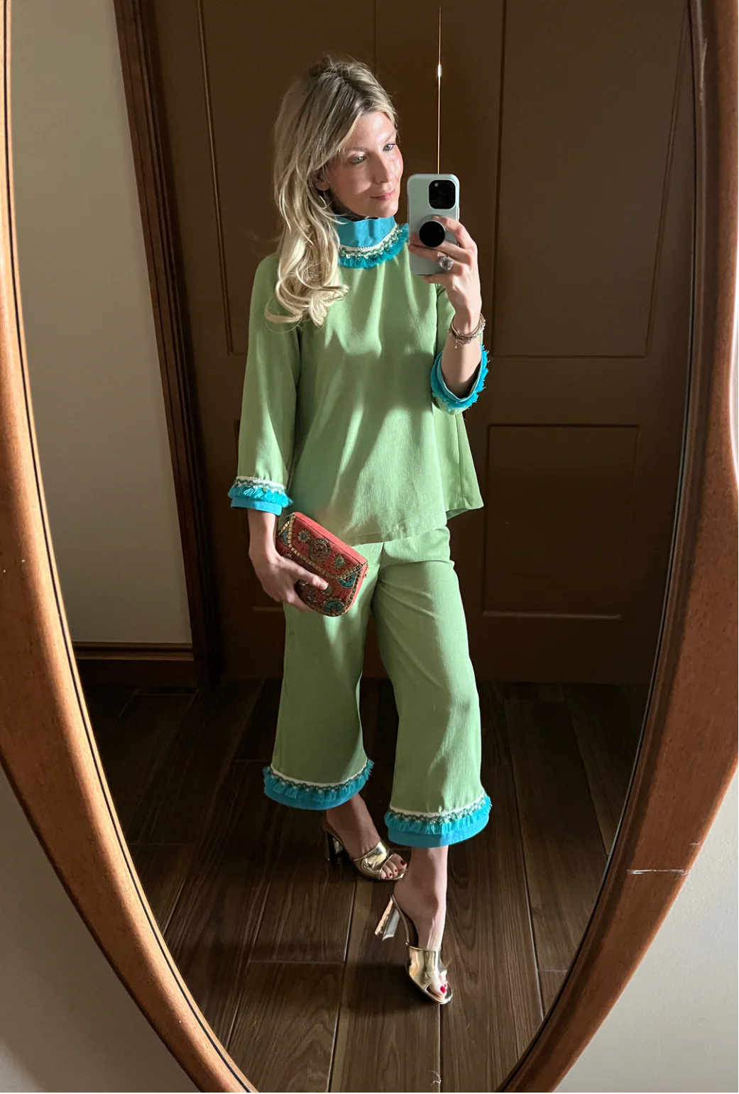 BURU x Sarah Bray Bermuda Fringed Trousers  - Lime & Aqua - Image 14