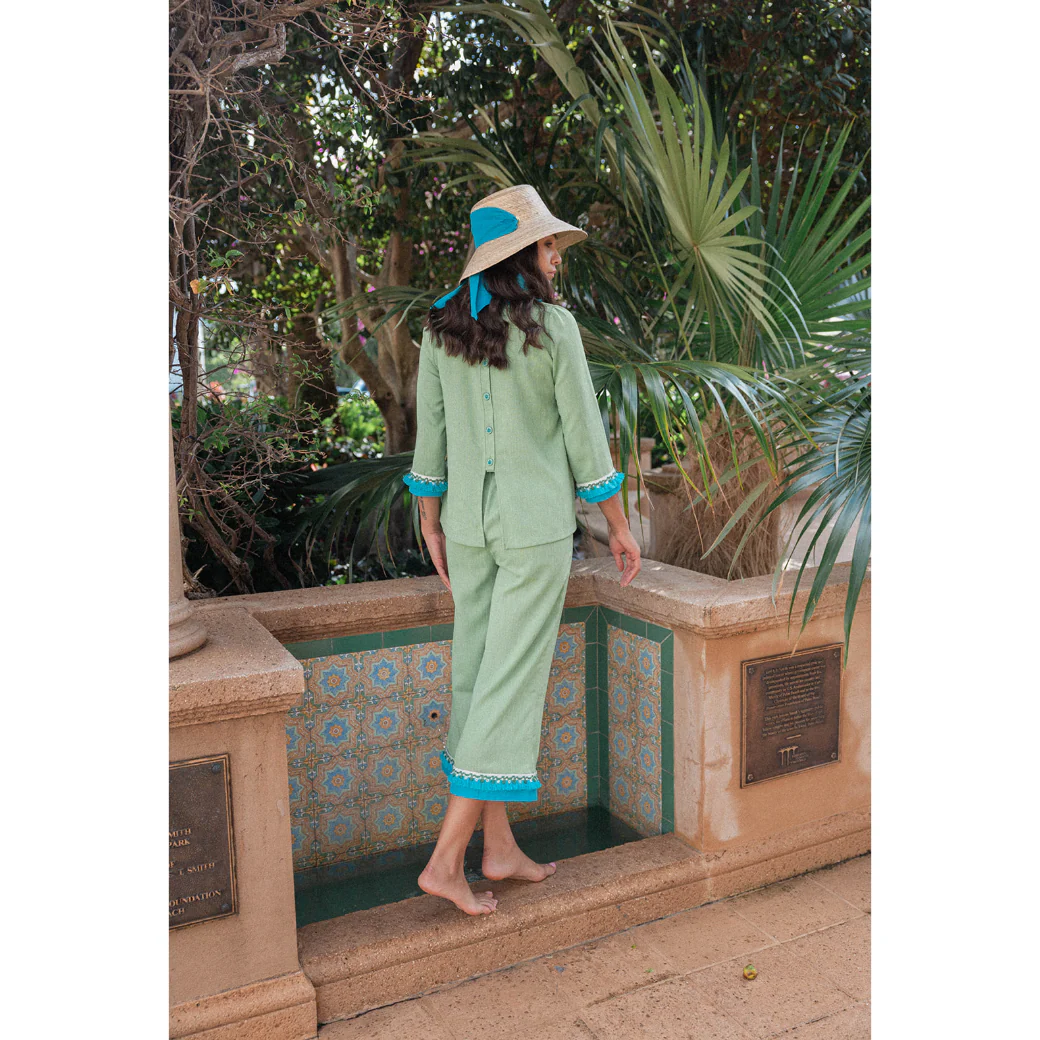 BURU x Sarah Bray Bermuda Fringed Trousers  - Lime & Aqua - Image 19