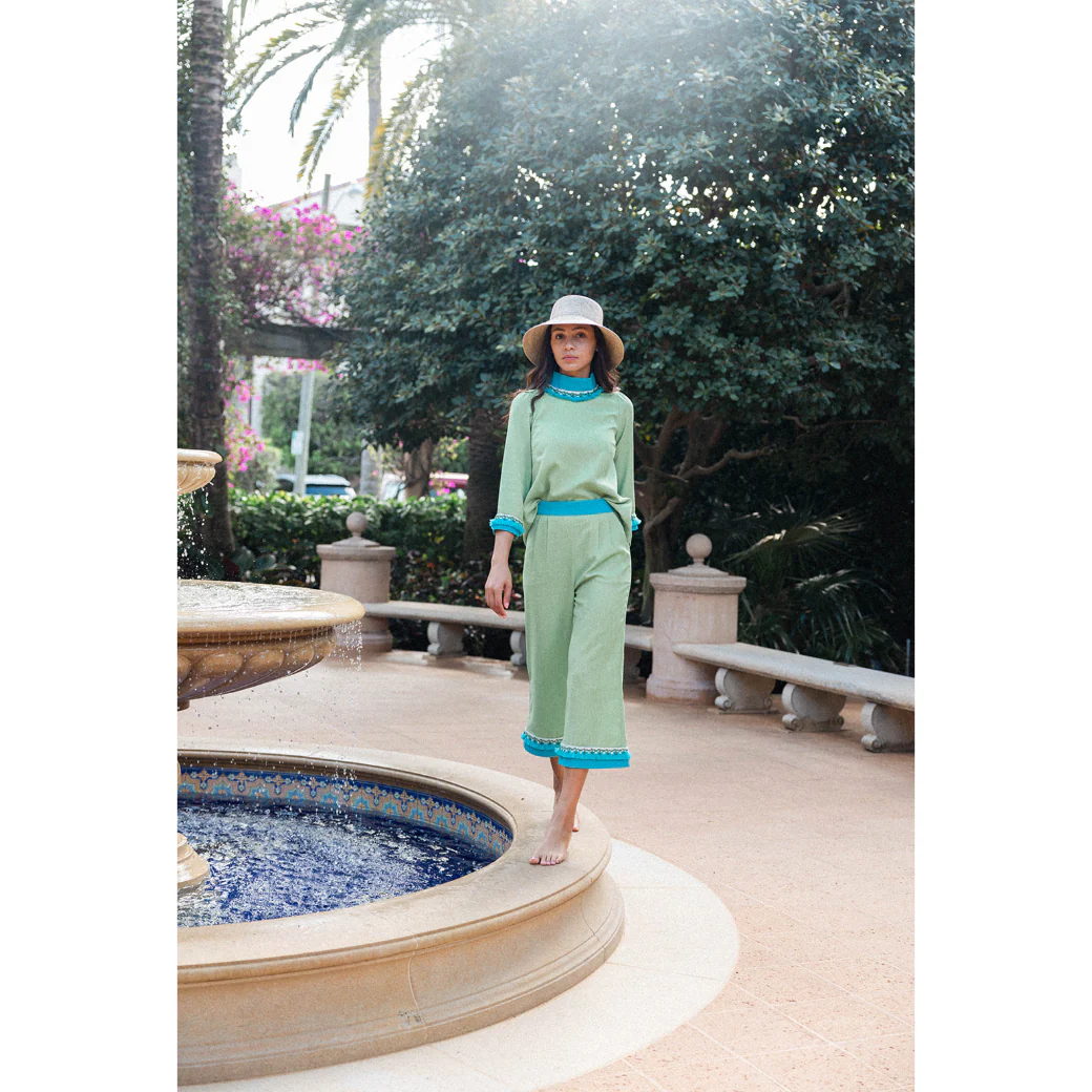 BURU x Sarah Bray Bermuda Fringed Trousers  - Lime & Aqua - Image 21