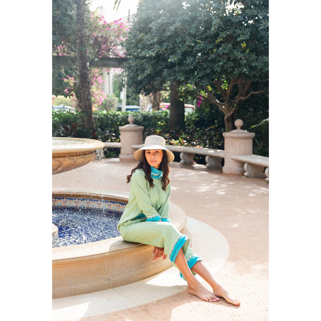 BURU x Sarah Bray Bermuda Fringed Trousers  - Lime & Aqua - Image 22