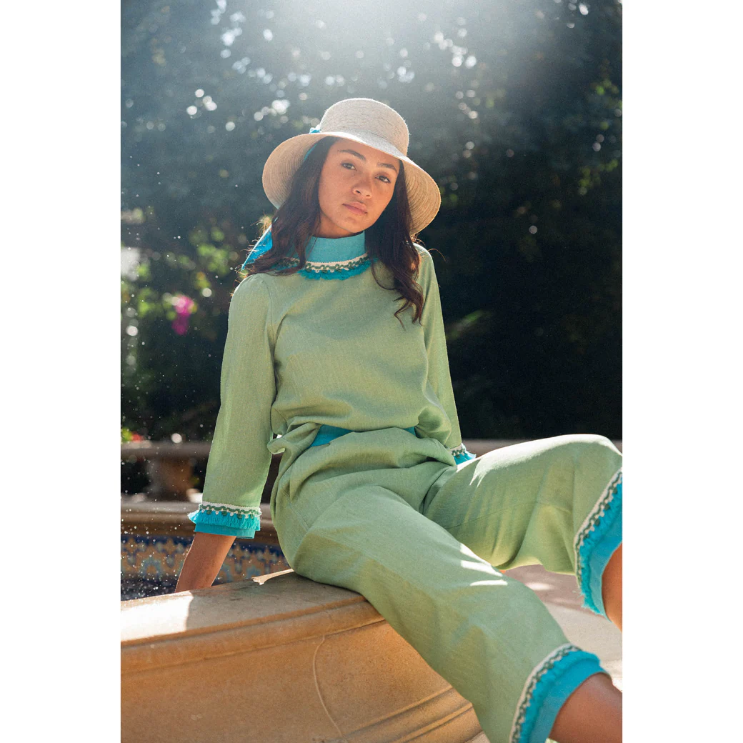 BURU x Sarah Bray Bermuda Fringed Trousers  - Lime & Aqua - Image 23