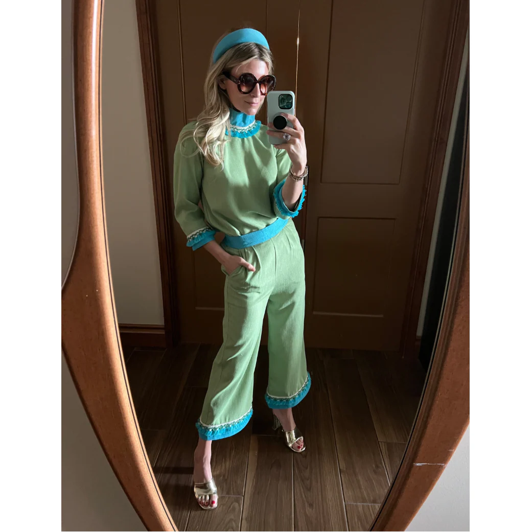 BURU x Sarah Bray Bermuda Fringed Trousers  - Lime & Aqua - Image 25