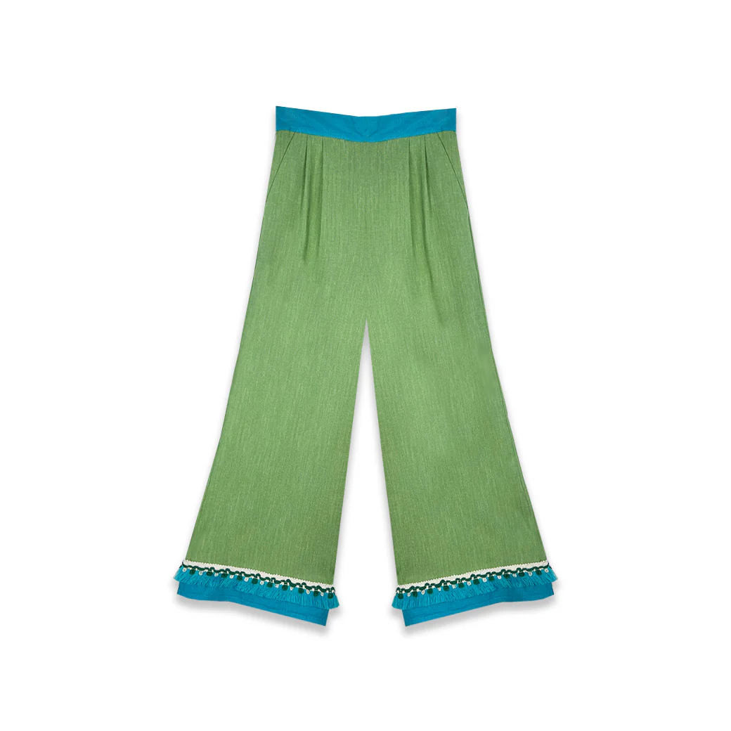 BURU x Sarah Bray Bermuda Fringed Trousers  - Lime & Aqua - Image 27