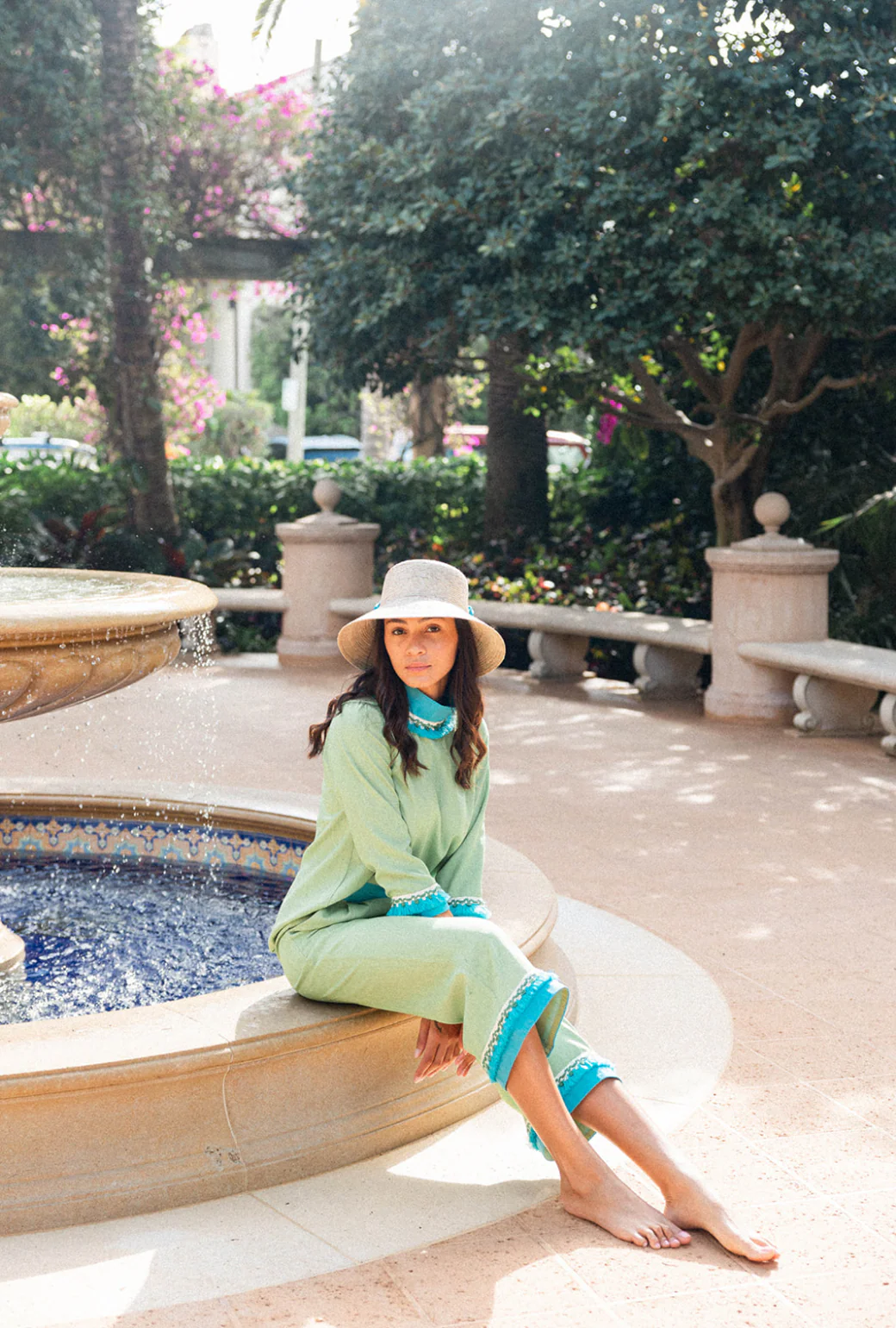 BURU x Sarah Bray Bermuda Fringed Trousers  - Lime & Aqua - Image 9
