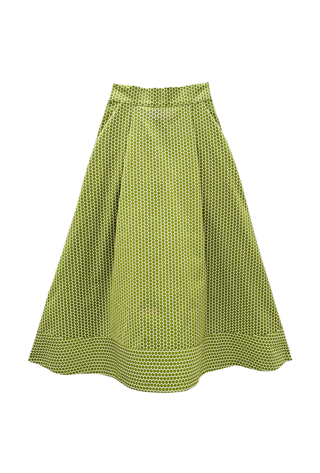 Buru x Val Flat Front MIDI Skirt - Green Polka Dot - Image 2