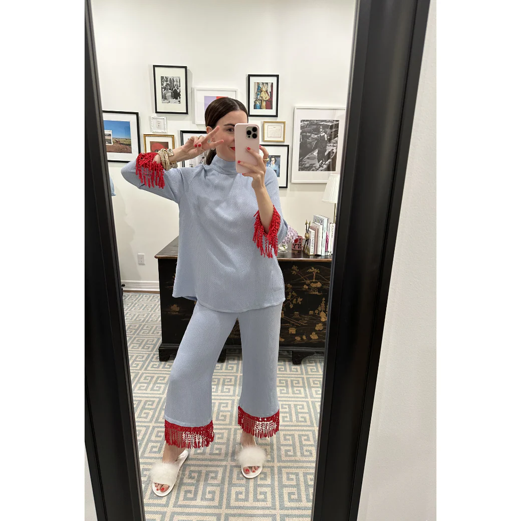 BURU x Val Tasseled Lounge Pants - Blue Waffle - Image 11
