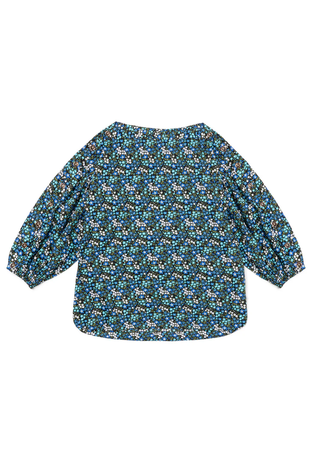 Button Sleeve Blouse - Black Micro Floral