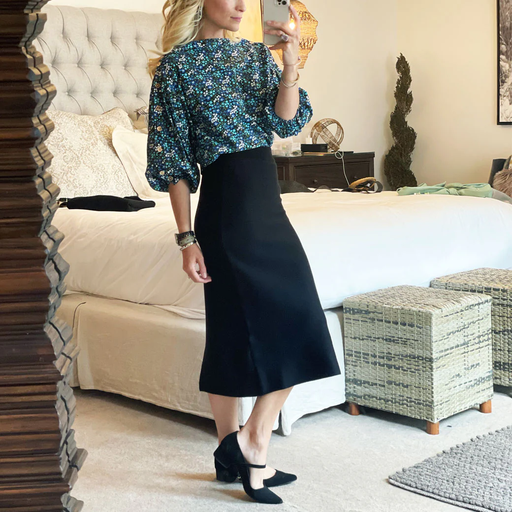 Button Sleeve Blouse - Black Micro Floral - Image 14