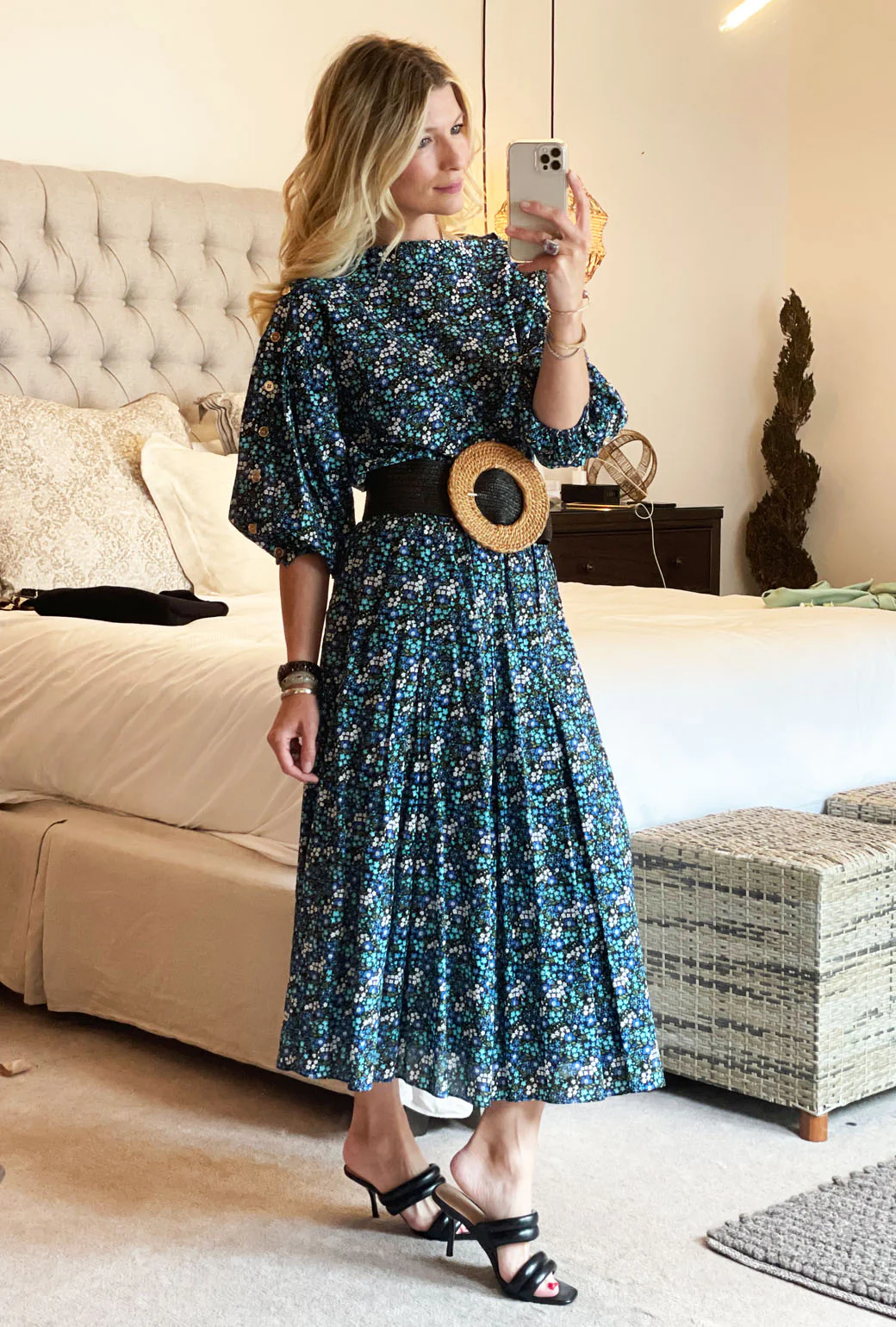 Button Sleeve Blouse - Black Micro Floral - Image 4