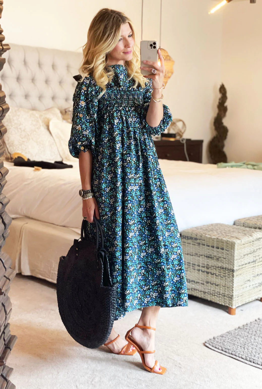 Button Sleeve Blouse - Black Micro Floral - Image 6