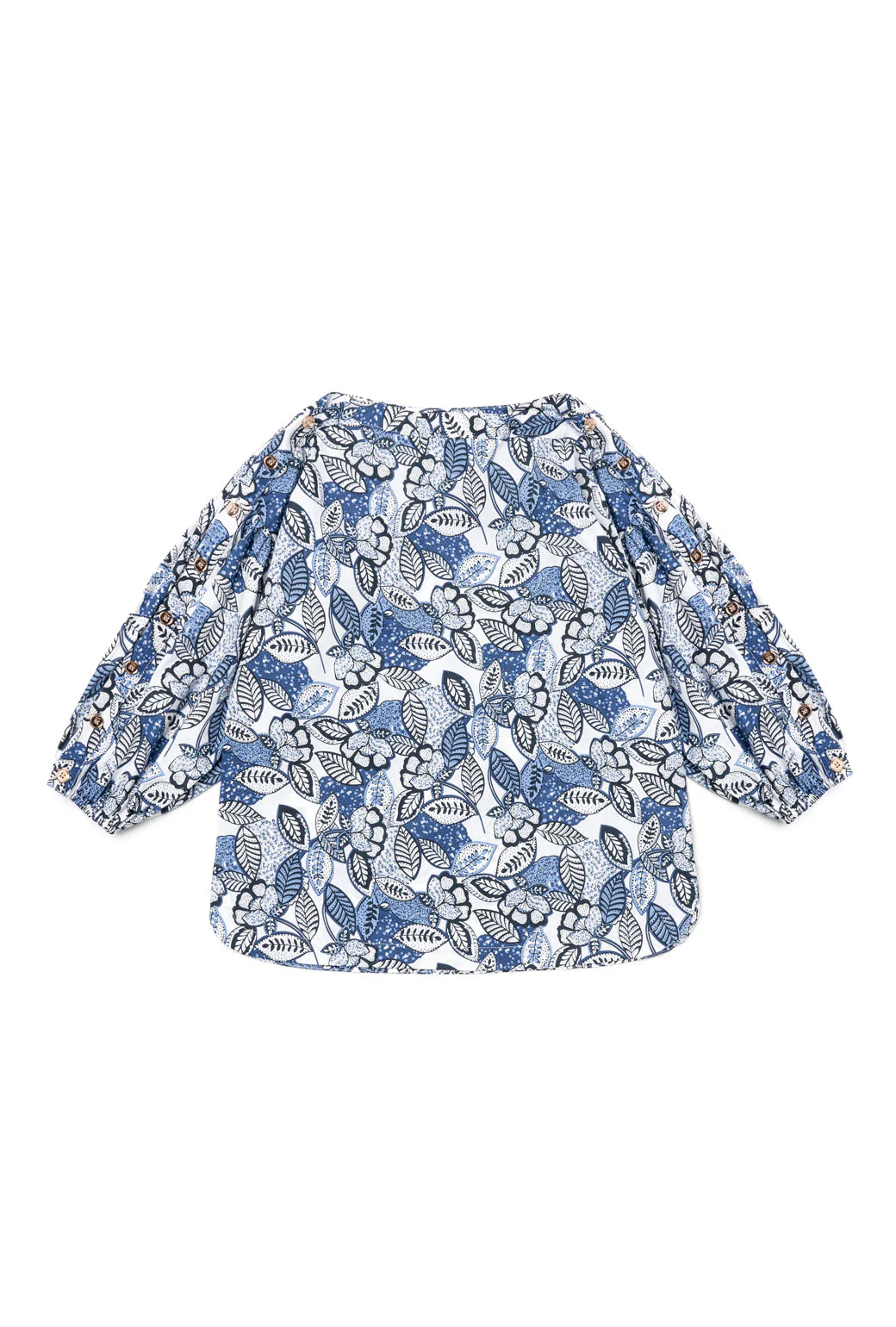 Button Sleeve Blouse - Blue Leaves