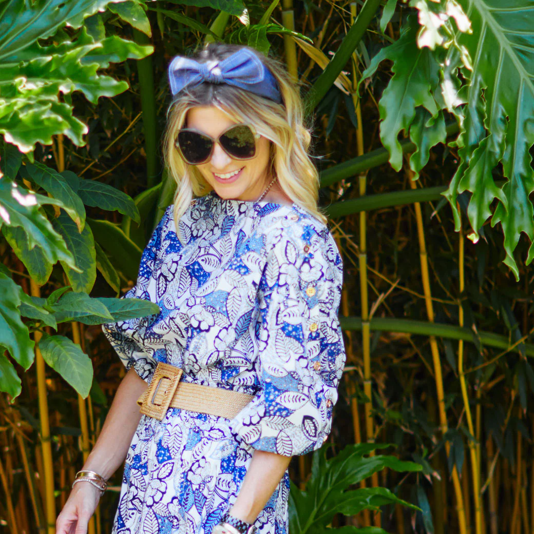 Button Sleeve Blouse - Blue Leaves - Image 8