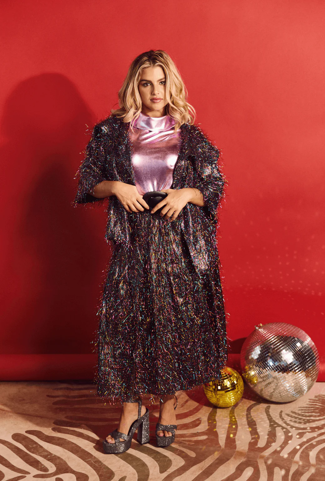 Cropped Car Coat - Rainbow Tinsel - Image 4