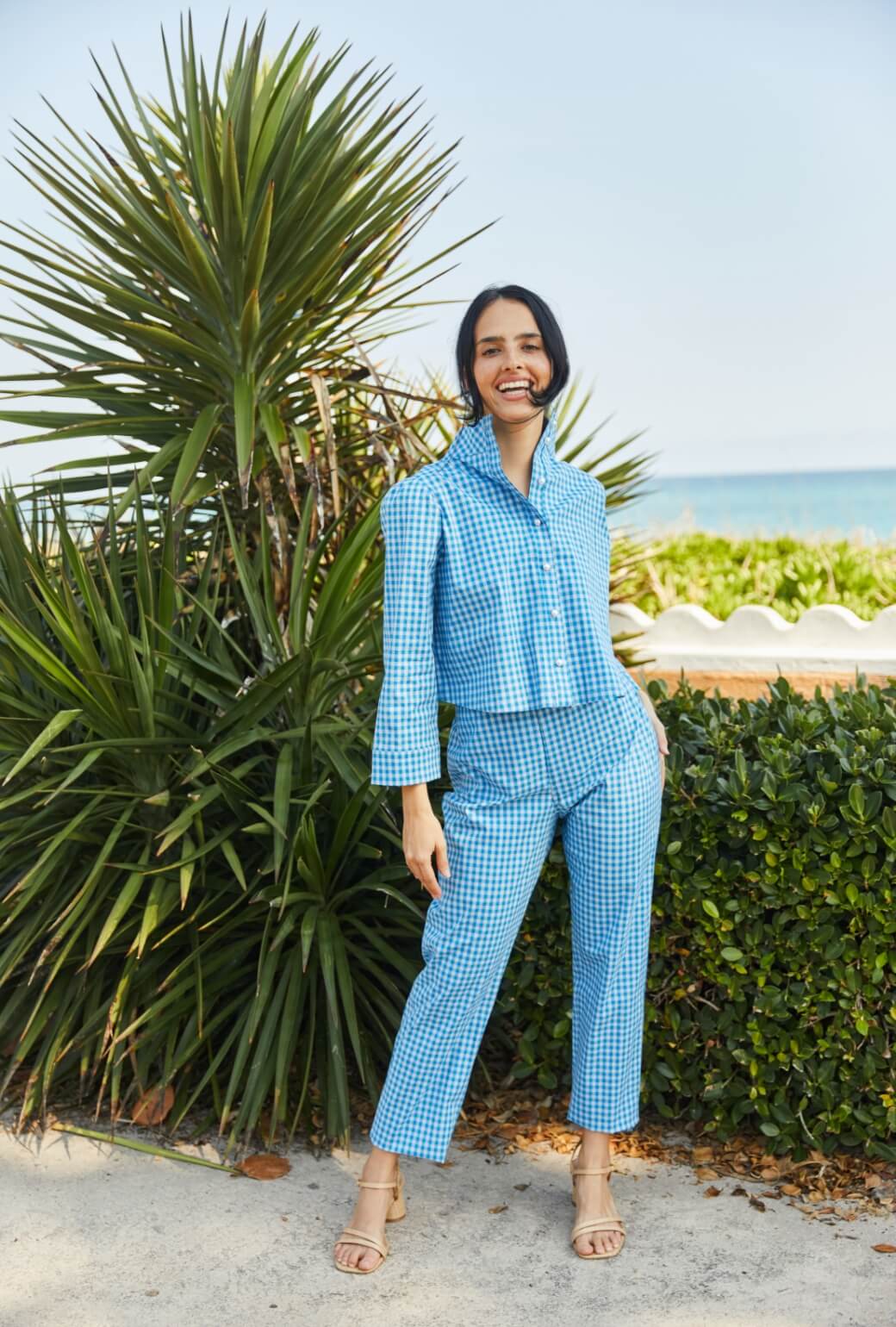 Cropped Cigar Pant - Blue Gingham - Image 2