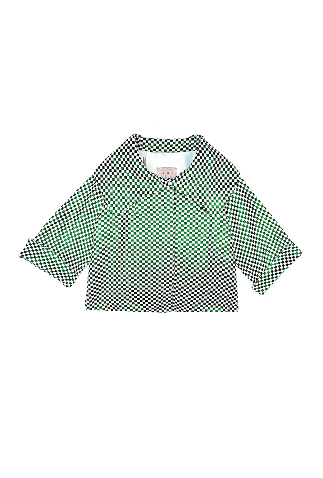 Cropped Grace Coat - Emerald Checkerboard Shimmer - Image 3