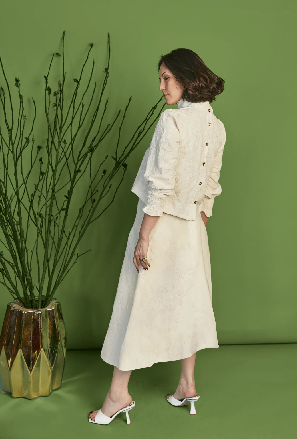 Cropped Long Sleeve Mod Top - Ivory Embroidery - Image 9
