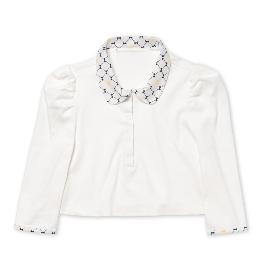 Cropped Peter Pan Tee - White & Navy - Image 14