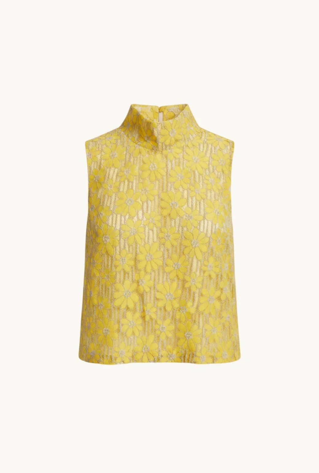 Cropped Sleeveless Mod Top - Yellow Lace - Image 2