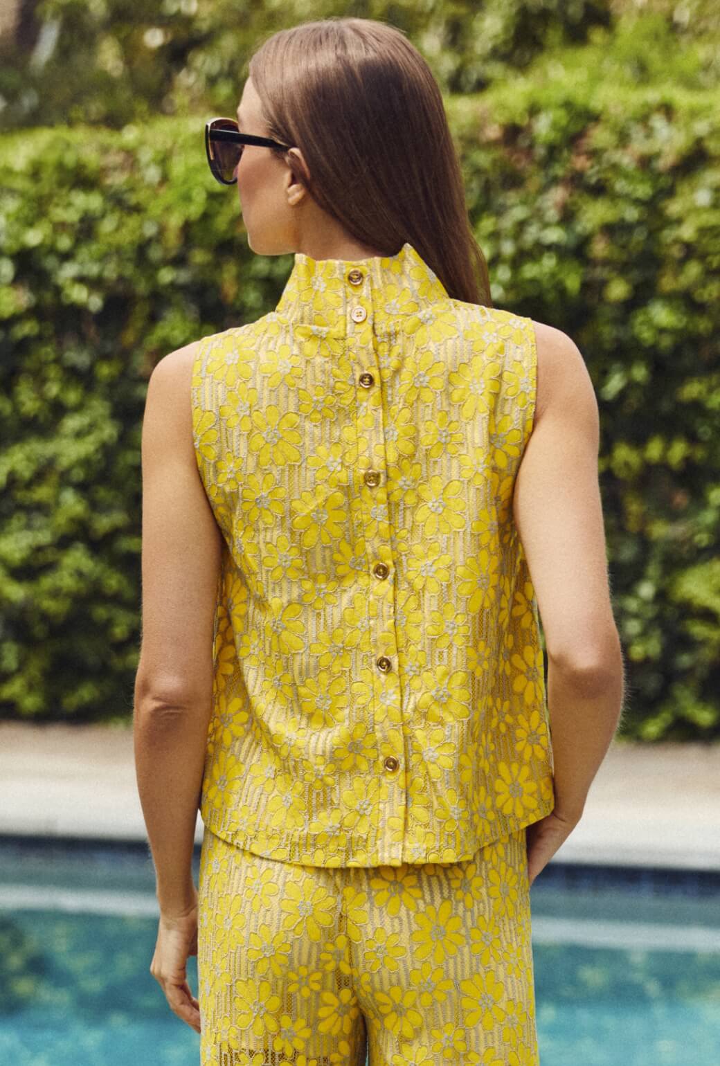 Cropped Sleeveless Mod Top - Yellow Lace - Image 6