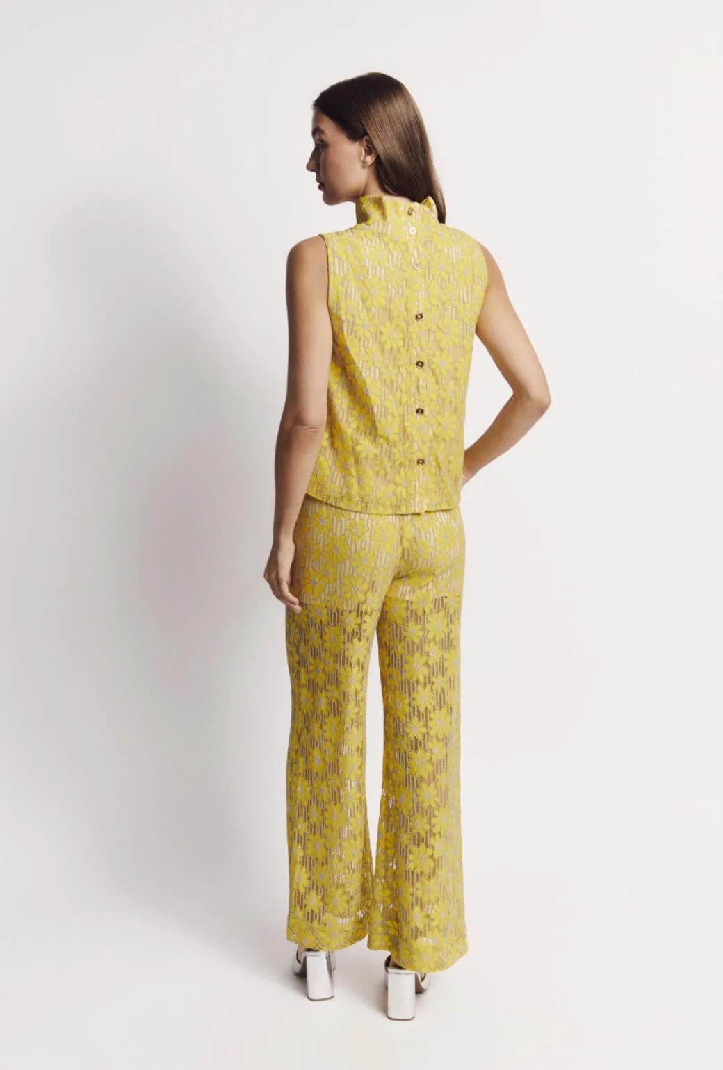 Cropped Sleeveless Mod Top - Yellow Lace - Image 8