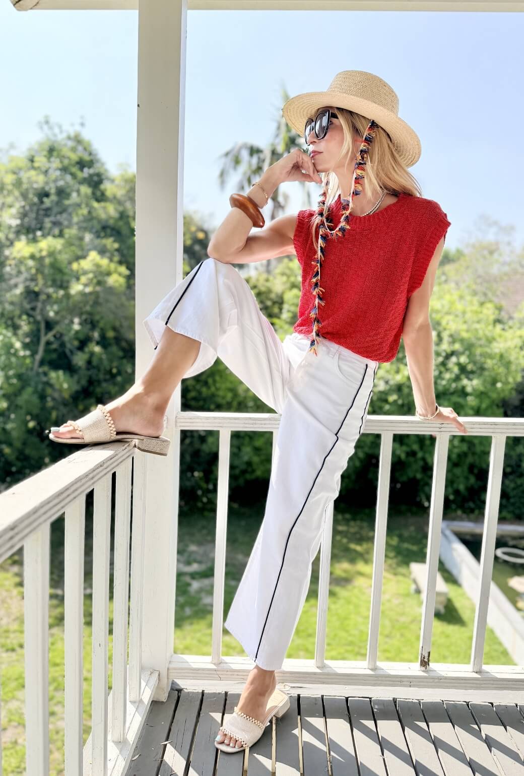 Cropped Sweater Vest - Red - Image 3