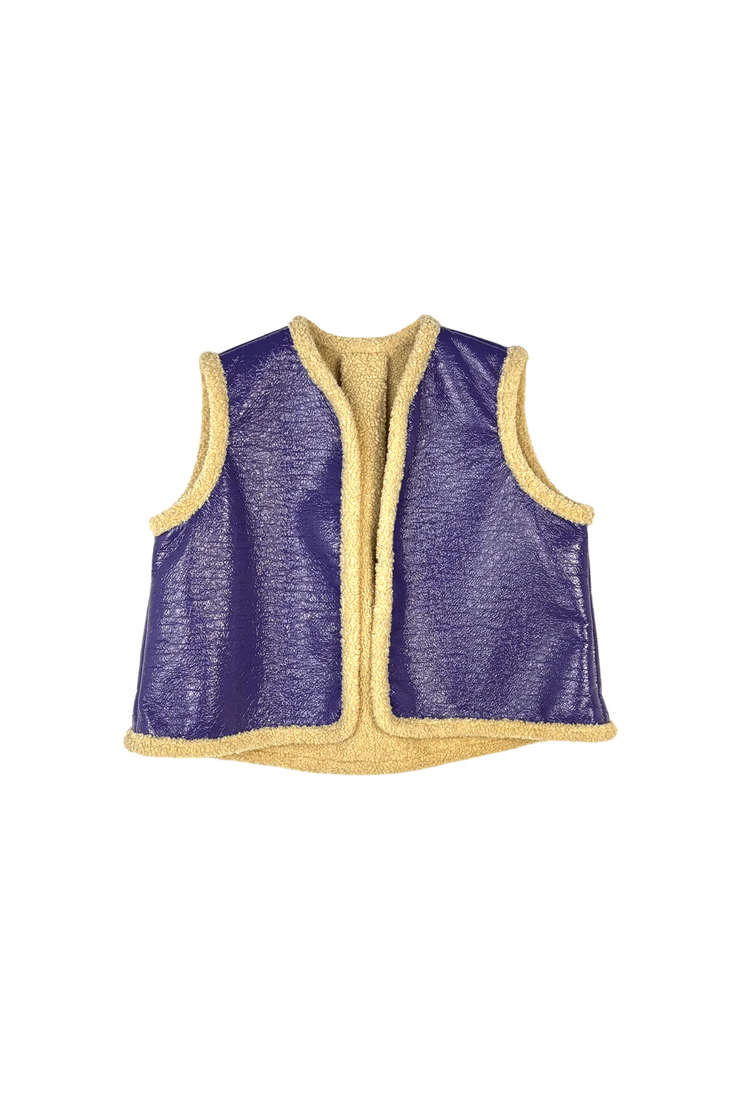 Cropped Vest- Purple Patent and Shearling - Image 3