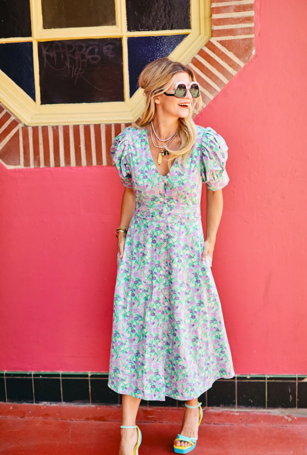 Deep V Day Gown - MIDI - Lilac Daisy - Image 4